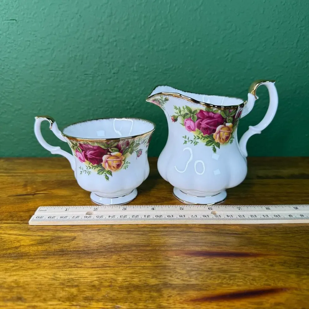 Vintage Royal Albert Creamer and Tea Cup Set England 1962 Gold Trim Bone China